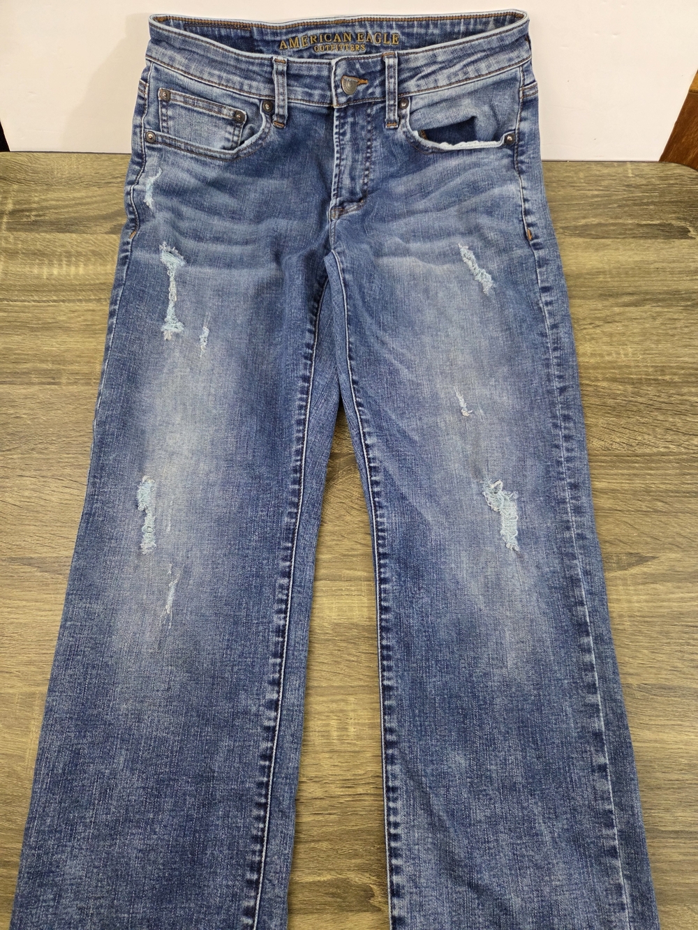 American Eagle Straight Leg Jeans Women's 31 Distressed Blue Denim 31x30 Stretch